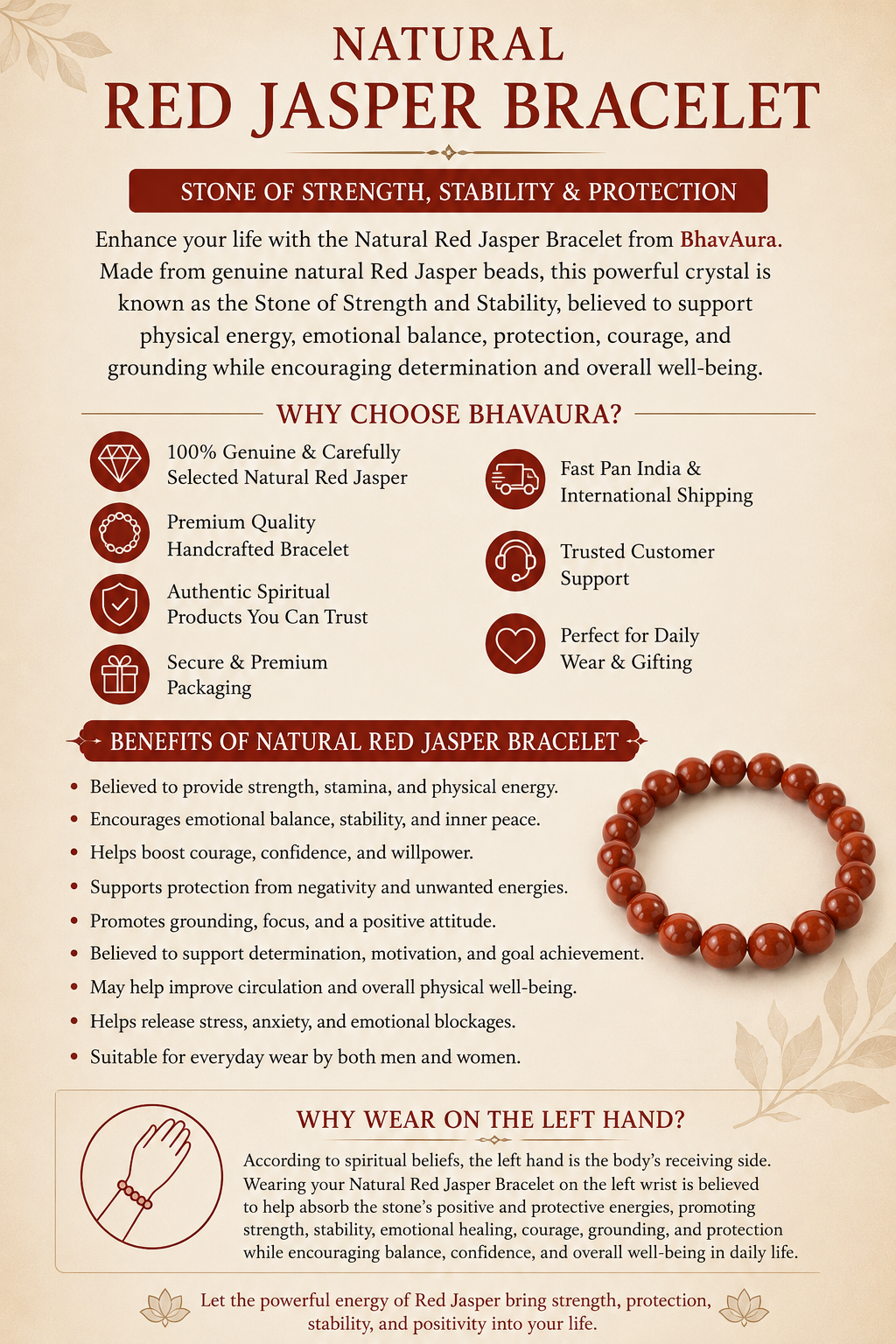 Natural Red Jasper Bracelet